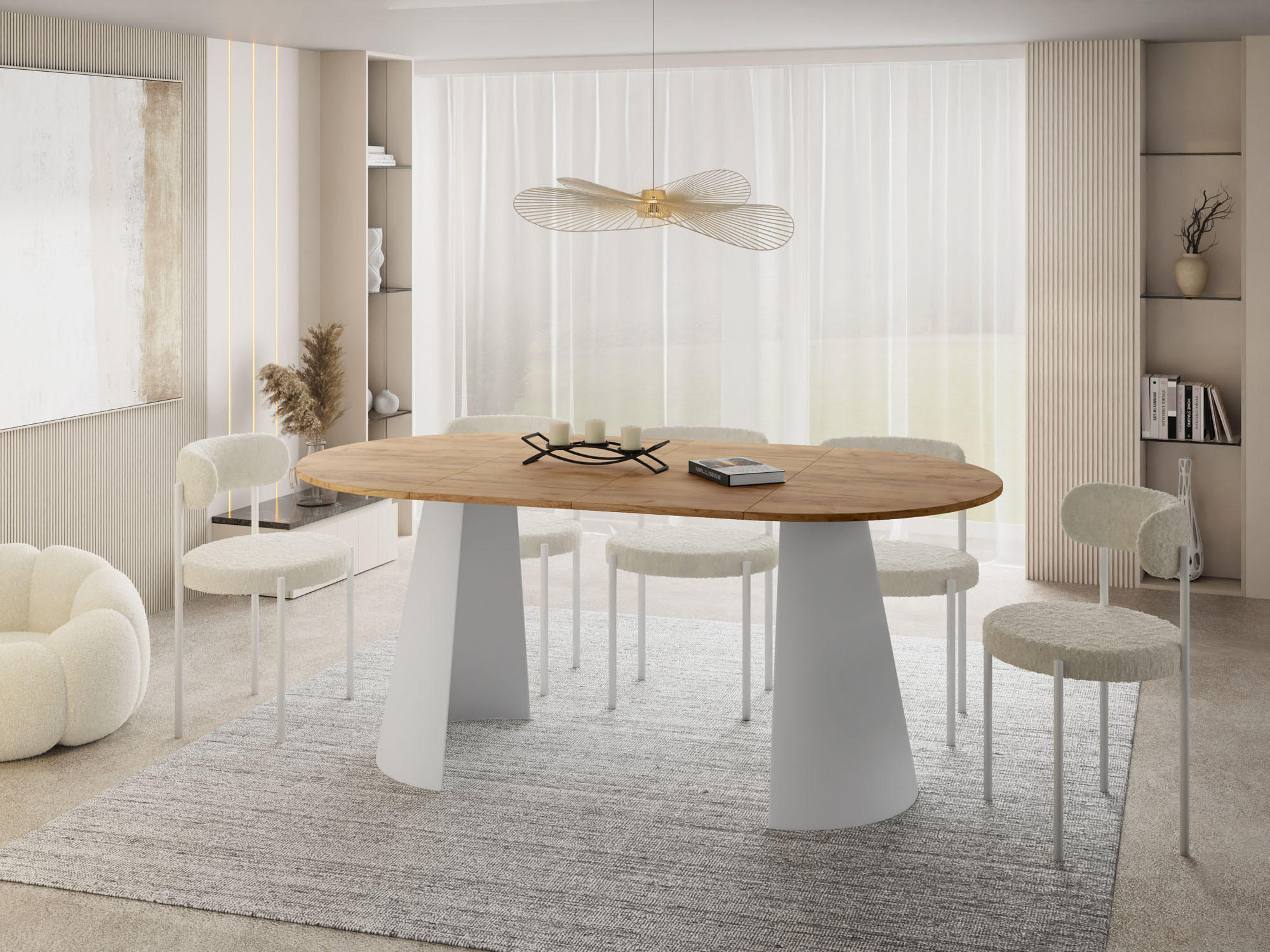 ESSTISCH Lamio runder ausziehbarer, Eiche Hell Braun 120-200/120/76 cm - Eiche Wotan/Weiß, Holzwerkstoff/Metall (120/120/76cm) - WFL GROUP