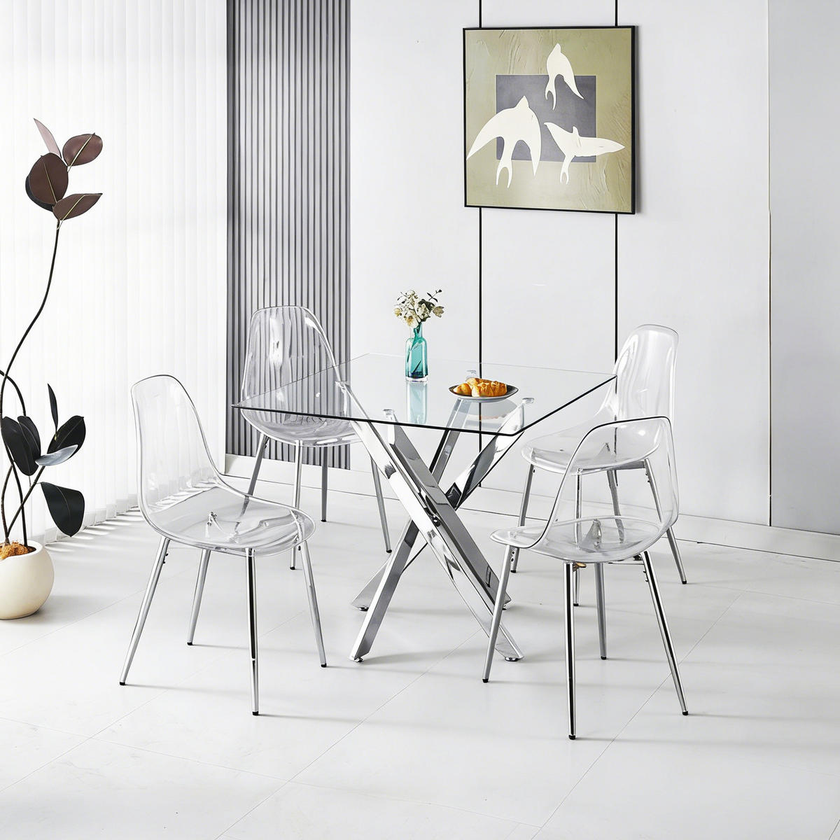 ESSGRUPPE DE-39338 5-teilig, mit 4 Samtstühlen Silber - Silberfarben, Metall (80/75/80cm) - ComfortXL