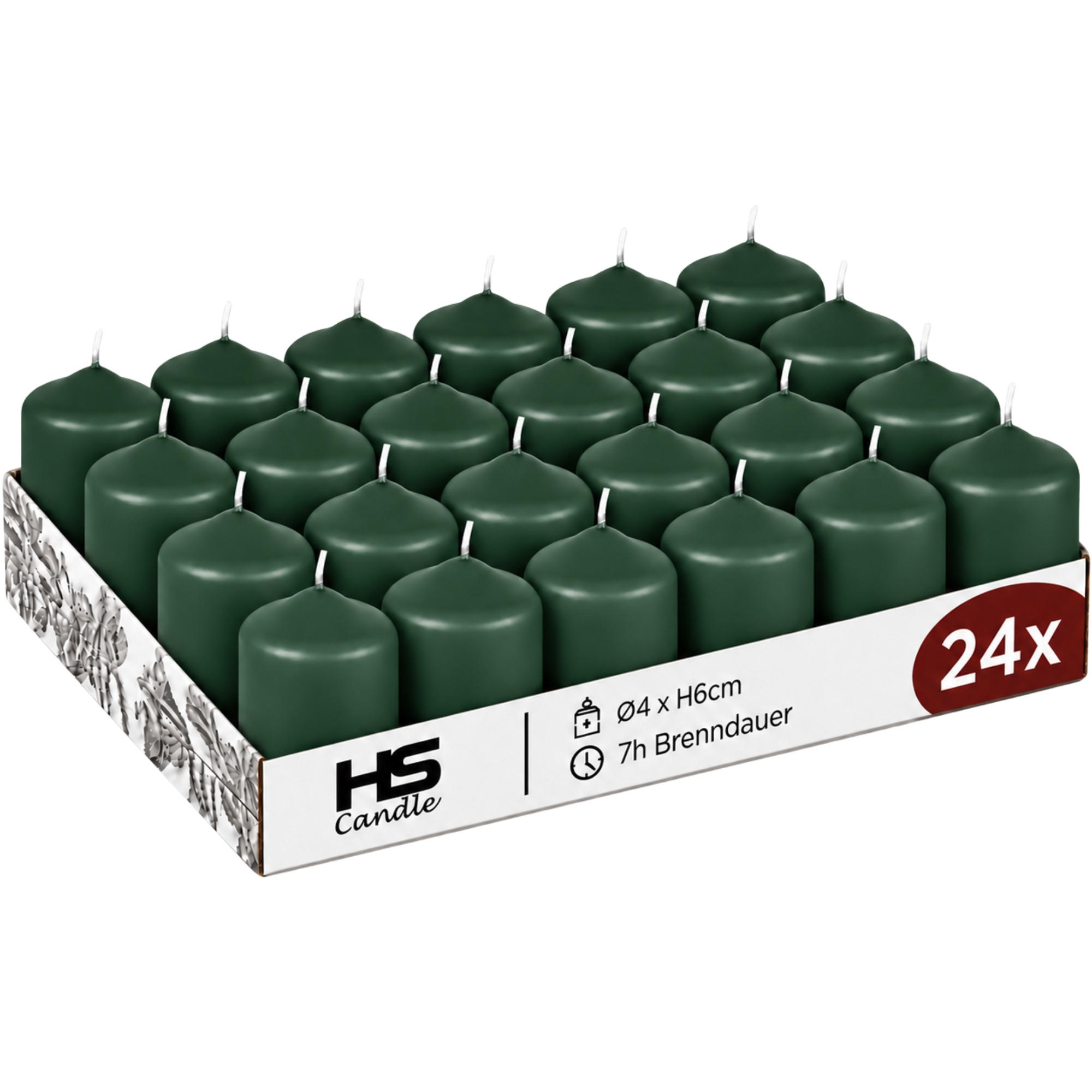 STUMPENKERZEN Ø4xH6 cm Dunkelgrün 24er-Pack - Dunkelgrün, Naturmaterialien (4/6cm)