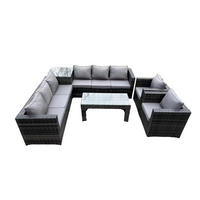LOUNGESOFA Polyrattan 8-Sitzer - Dunkelgrau/Grau, Glas/Kunststoff - Fimous