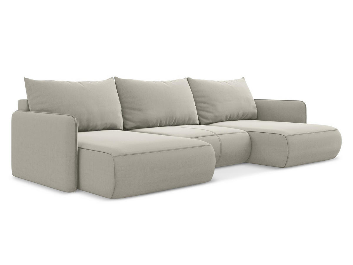 WOHNLANDSCHAFT Samt Stoff Creme - Perlmutt/Creme, Kunststoff/Textil (290/86/148cm) - Makamii