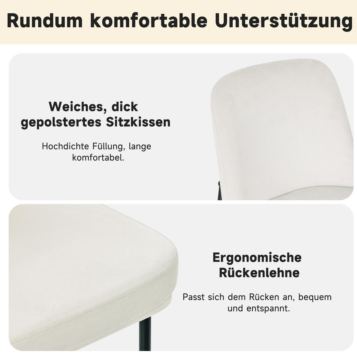 ESSZIMMERSTUHL 4er-Set Samt Beige schwarzer Metallrahmen - Beige, Metall (53/82/42.6cm) - Meubliv