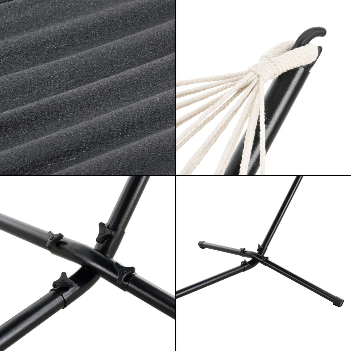 HÄNGEMATTE Surte - Dunkelgrau/Schwarz, Textil/Metall (300/105/100cm) - [en.casa]