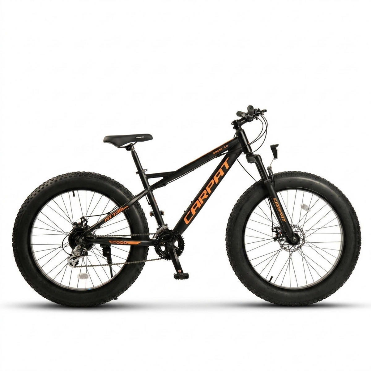 MOUNTAINBIKE 26 Zoll Schwarz – 4.0 Zoll Fettreifen – 2x8 Gangschaltung – Aluminiumlegierung - Schwarz/Orange, Metall (24cm) - Oxeza