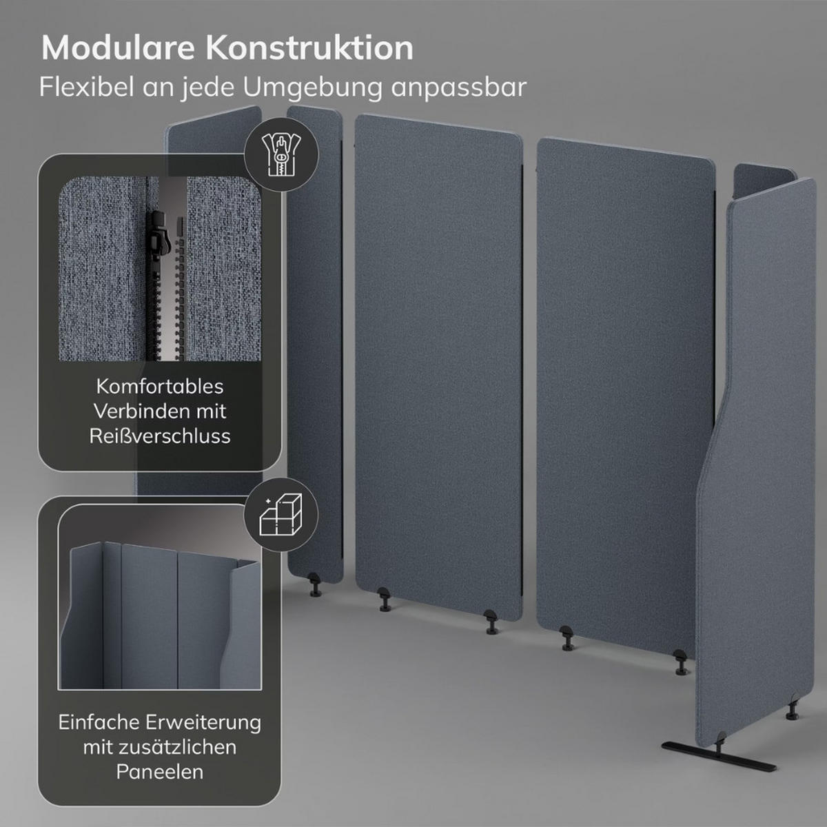 AKUSTIK-TRENNWAND mit Schalldämmung PEOLT 145x280x1,8cm Anthrazit Stellwand - Anthrazit, Kunststoff (280/145/1.8cm) - DELUKE