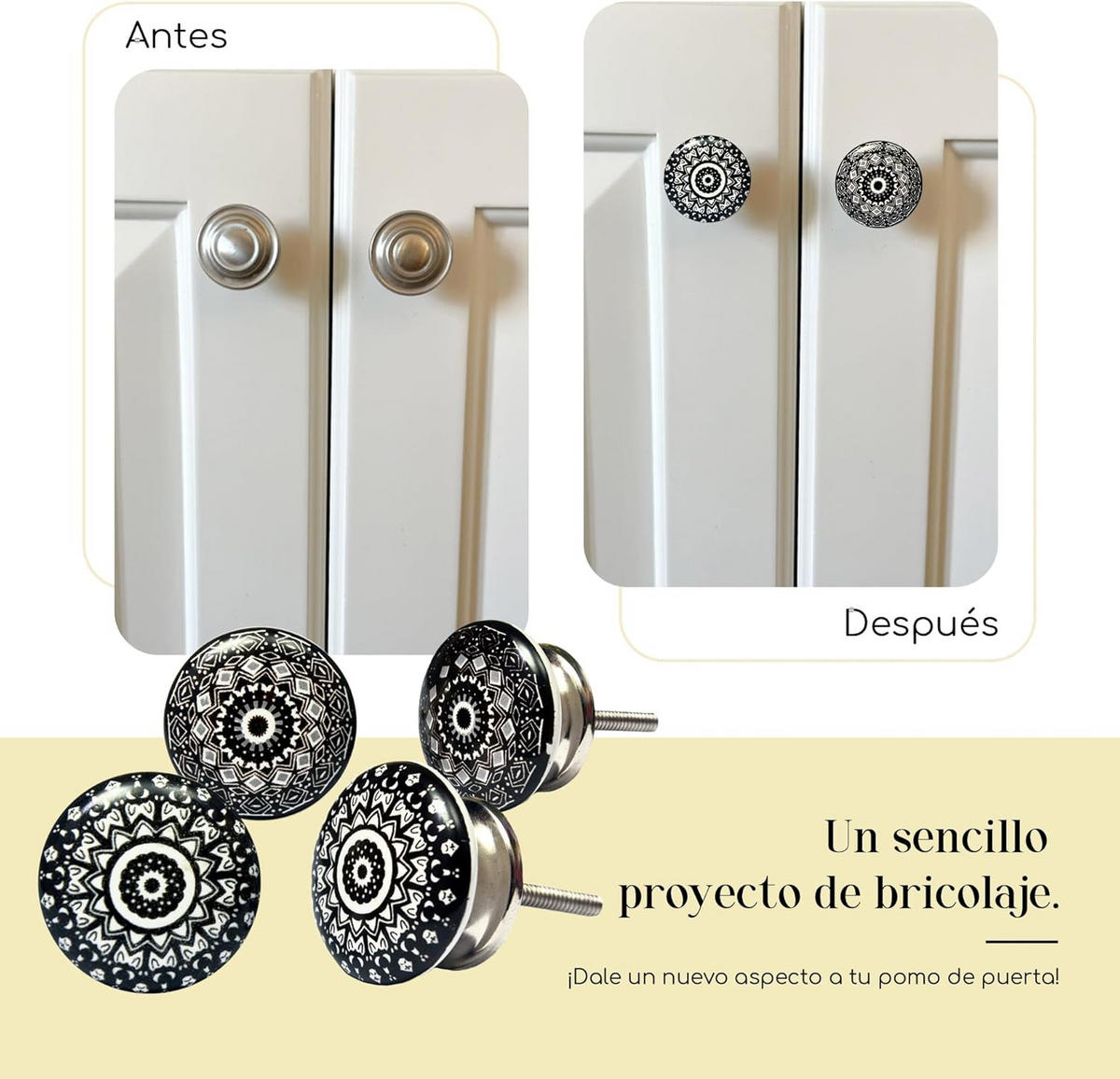 KERAMIKKNÖPFEN Set mit 20 mit schwarzem Blumenmosaikdesign 38 mm Durchmesser. - Schwarz, Keramik (4/4/6.9cm) - Nacnic