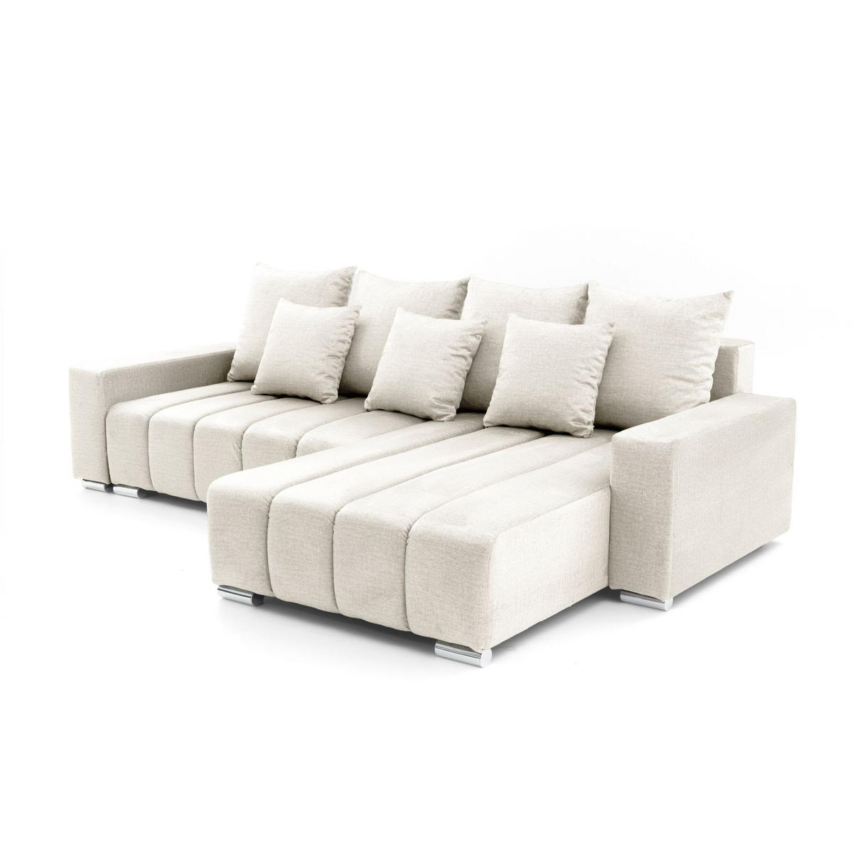 ECKSOFA Piano L Rechts mit Schlaffunktion 137x234 Velours Creme - Silberfarben/Creme, Holz/Textil (178/278cm) - Muffo