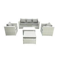 GARTENMÖBELSET mit 3-SITZER SOFA,COUCHTISCH Polyrattan Hellgrau-Mix 6-Sitzer - Hellgrau/Grau, Glas/Kunststoff - Fimous