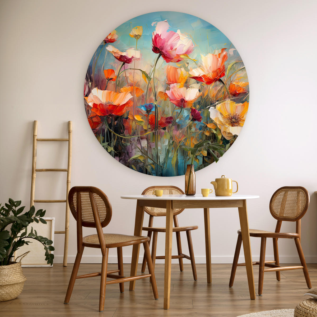 WANDBILD Blumen - Aquarell - Kunst - Botanisch - Natur 150x150 cm - Orange, Kunststoff (150/150cm) - MuchoWow