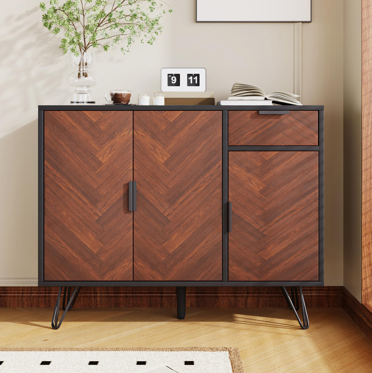 SIDEBOARD 90/30/71.5 cm Schwarz/Holzfarben aus MDF und Spanplatte mit Schublade - Naturfarben, Holzwerkstoff (30/71.5/90cm) - OKMYHOME