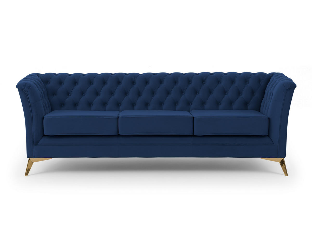 CHESTERFIELD-SOFA 3-sitzer Whitby Marineblau Samt mit goldenen Füßen - Goldfarben/Dunkelblau, Holz/Textil (237/78/82cm) - S-Style Möbel