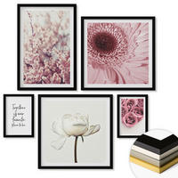 WANDBILDER 5er-Set - 50x50 cm & 20x30 cm & 40x60 cm Schwarzer Rahmen - Blumensträuße mit Rosen, Hausinschrift - Schwarz, Kunststoff (40/60cm) - ArtPrintCave