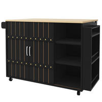 KÜCHENINSEL DE-41249 110/42-70/90 cm mit Schiebetüren und Schubladen Schwarz - Schwarz, Holzwerkstoff (110/90/42cm) - ComfortXL