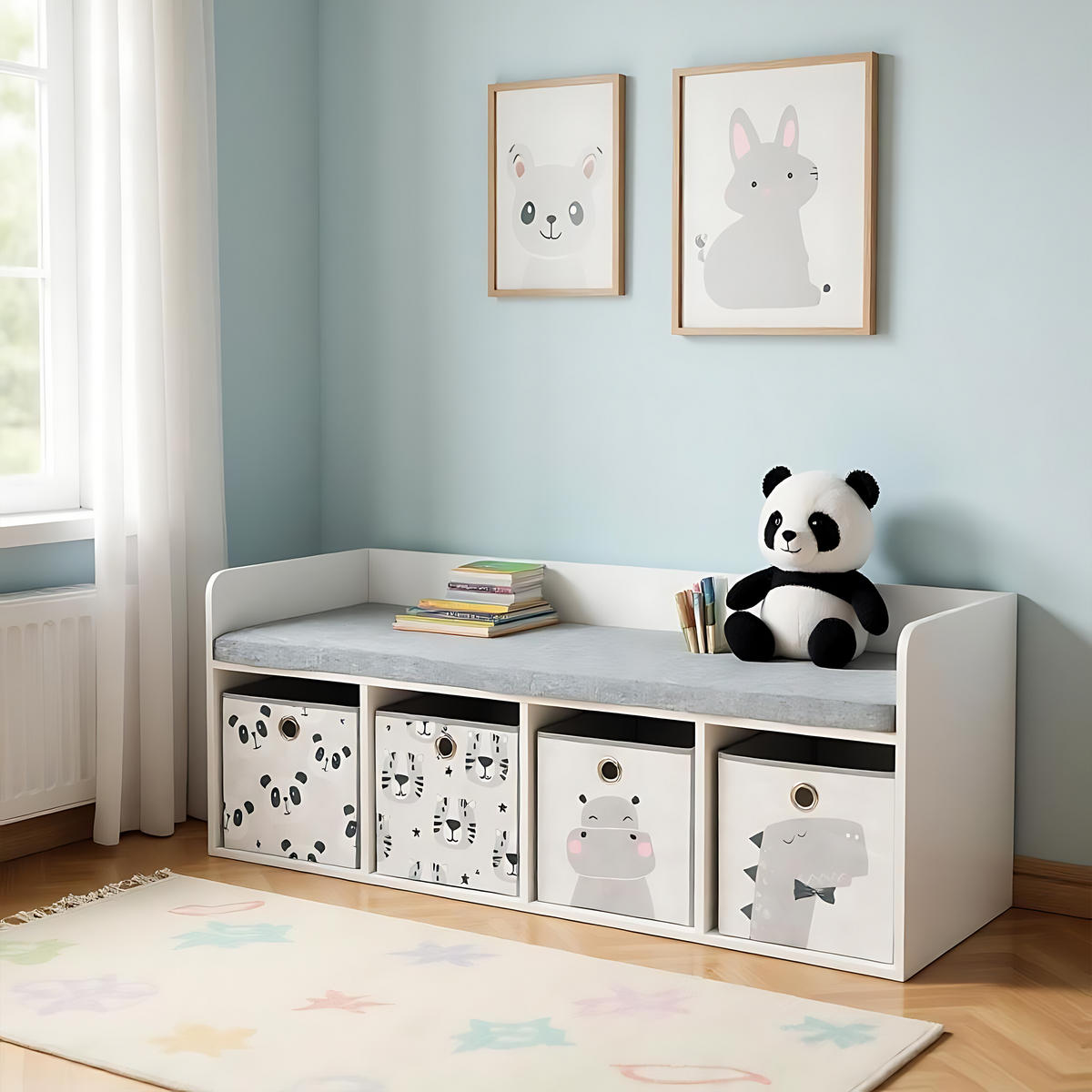 KINDERBANK - Multicolor, Holzwerkstoff/Textil (142/54/32cm) - Relaxdays