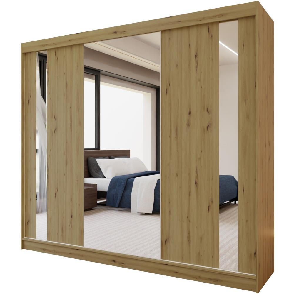 SCHWEBETÜRENSCHRANK Gaja 240/216/61 eiche Artisan mit Spiegel und Schubladen - Eiche Artisan, Holzwerkstoff (240/216/61cm) - Beautysofa