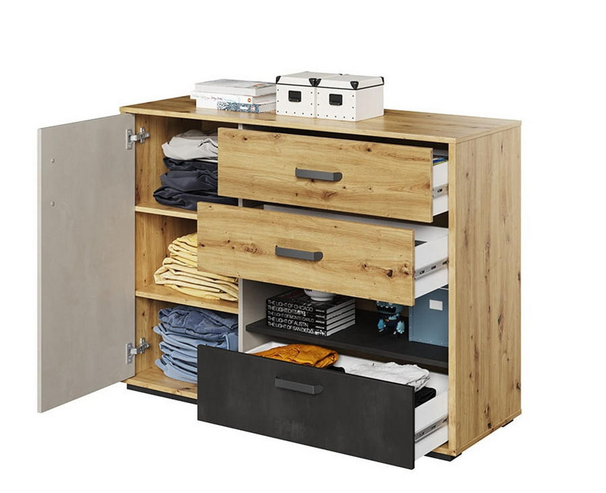 KOMMODE Qubic QB-07 - Eiche Artisan, Holzwerkstoff (120/90/42cm) - Meblini