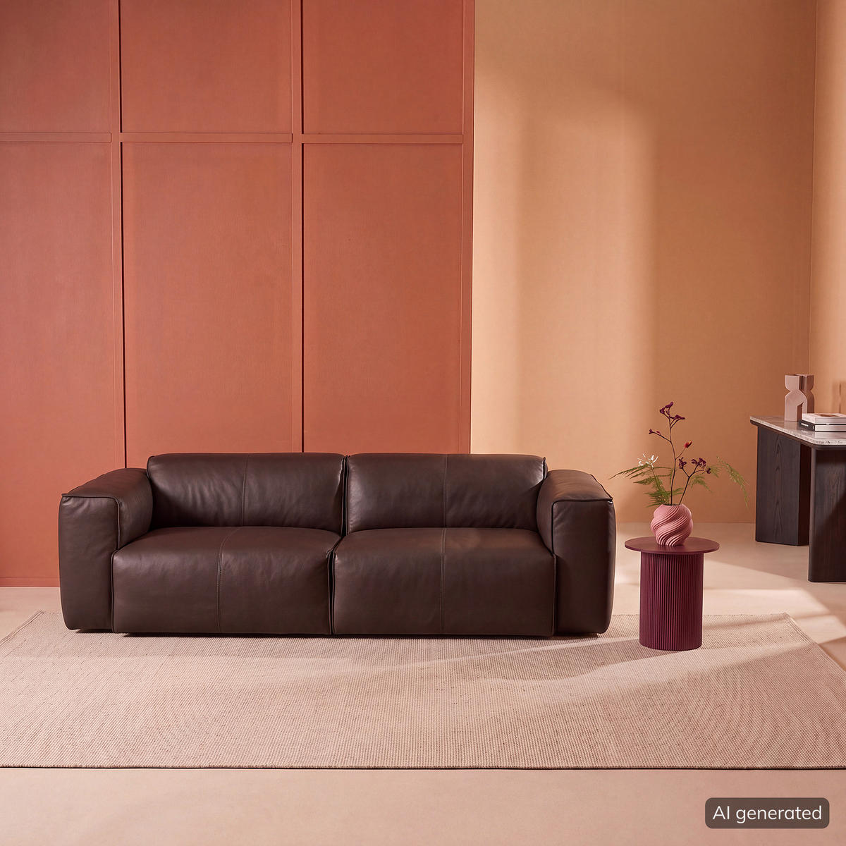 3-SITZER SOFA - Dunkelbraun/Schwarz, Leder/Kunststoff (251/71/102cm) - home24
