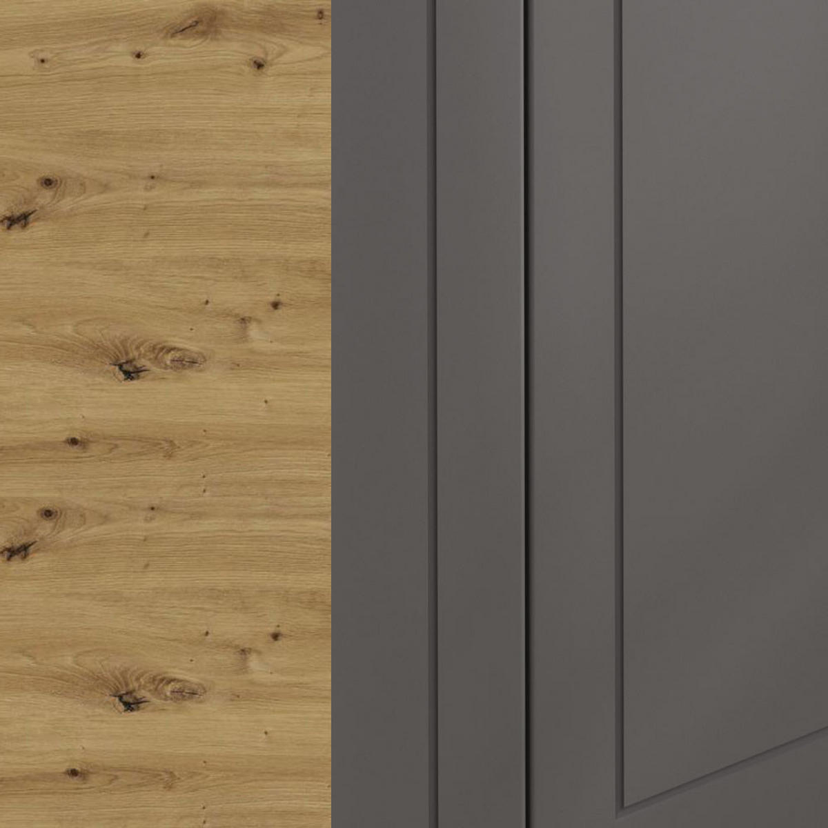 KÜCHENZEILE Kvantum Eiche Artisan / Dust Grey Matt 240 / 51,6 / 207cm (HETTICH Vollauszug) - Eiche Artisan/Grau, Holzwerkstoff/Metall (240/207/51.6cm) - Feldmann-Wohnen