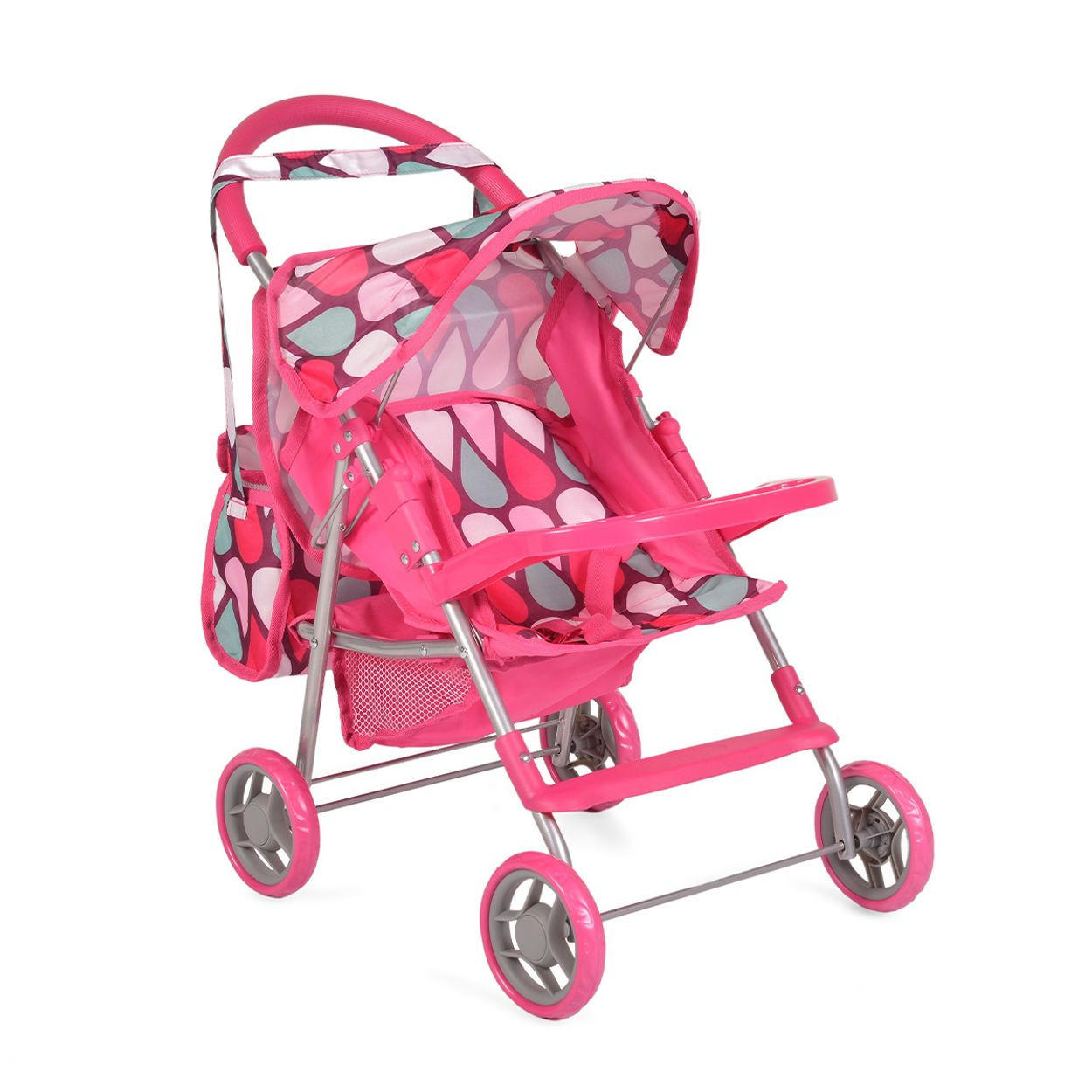 PUPPENBUGGY 9617 Schiebehöhe 50 cm, Sonnendach, Sicherheitsgurt, Polyester, ab 3 Jahren - Rosa, Metall (33/57/50cm) - Moni