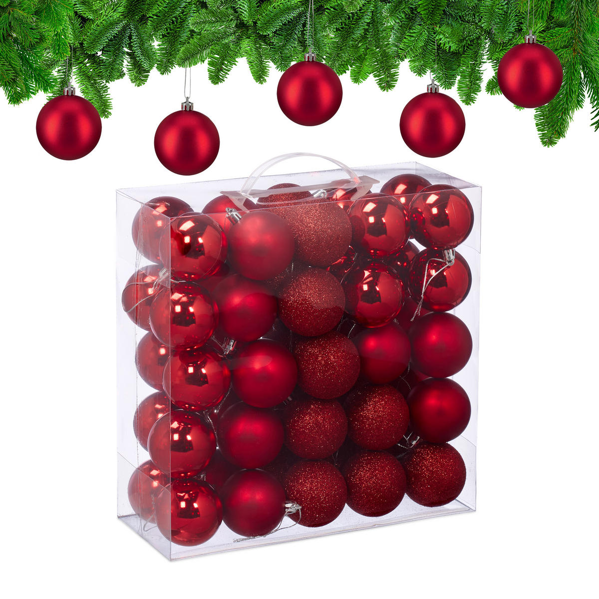 50XWEIHNACHTSKUGELN - Rot, Kunststoff (6/7/6cm) - Relaxdays
