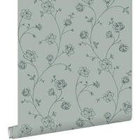 TAPETE Toile de Jouy Rosen 53 cm x 10.05 m - Grün, Papier (53/1000cm) - ESTAhome