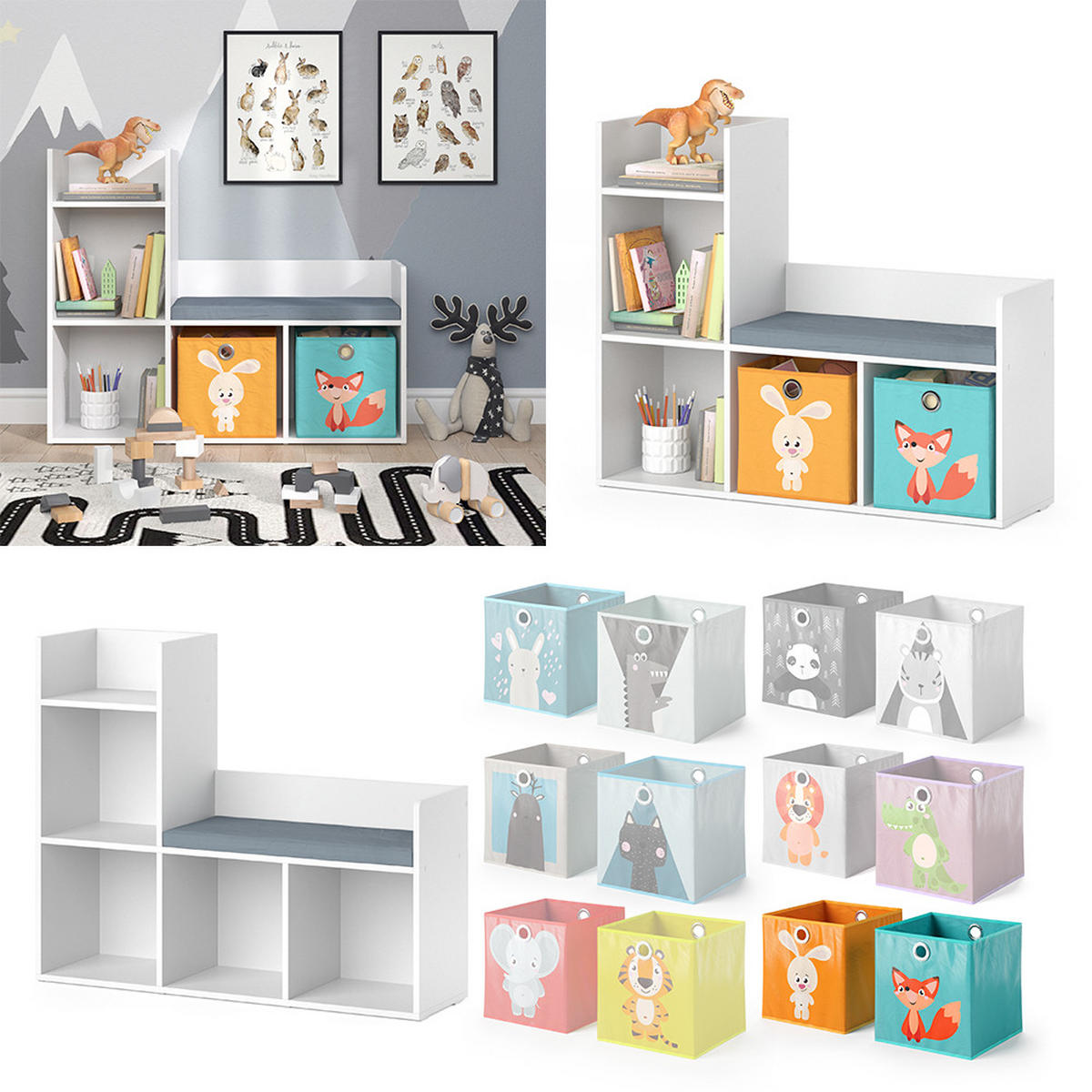 KINDERSITZBANK Luigi Weiß 107.2 x 88.6 cm mit 2 Faltboxen opt.1 - Weiß, Holzwerkstoff (107.2/88.6/30.9cm) - Vicco