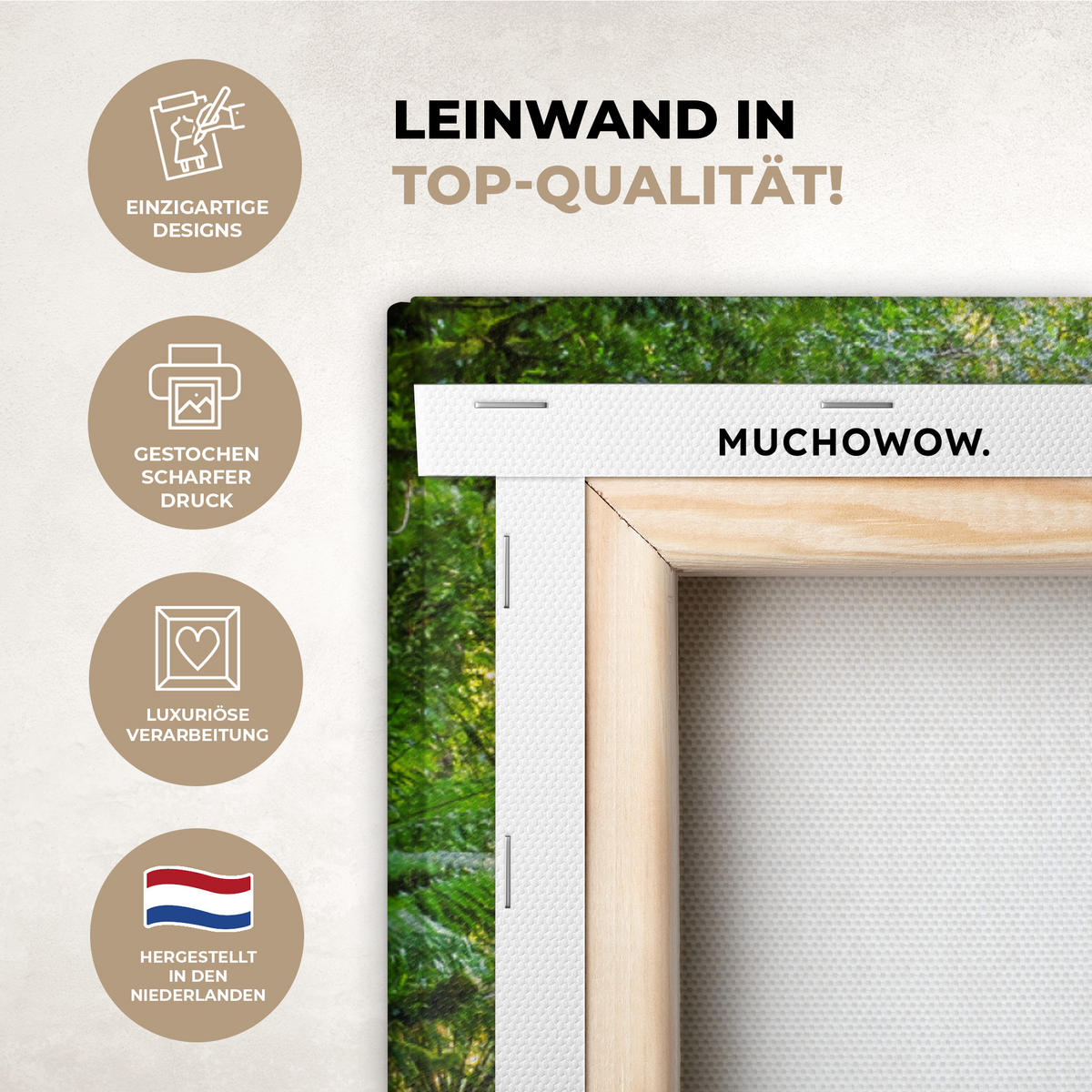 LEINWANDBILD Dschungel - Wasserfall - Australien - Pflanzen - Natur Deko Groß 90x90 cm - Dunkelgrün, Textil (90/90cm) - MuchoWow