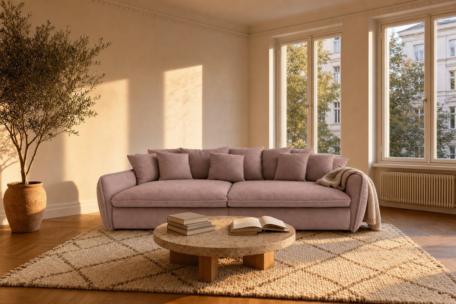 BIGSOFA Hereford XXL Velvet Rosa inkl. 12 Kissen 274/131/61 cm - Altrosa, Kunststoff/Textil (274/61/131cm) - foamnova
