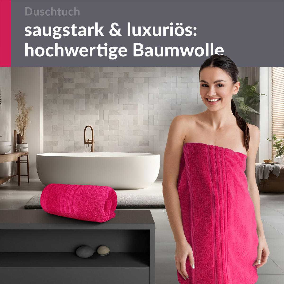 DUSCHTUCH London Rhabarber Rot 2er Set 70x140 - Pink, Textil (70/140cm) - Lashuma
