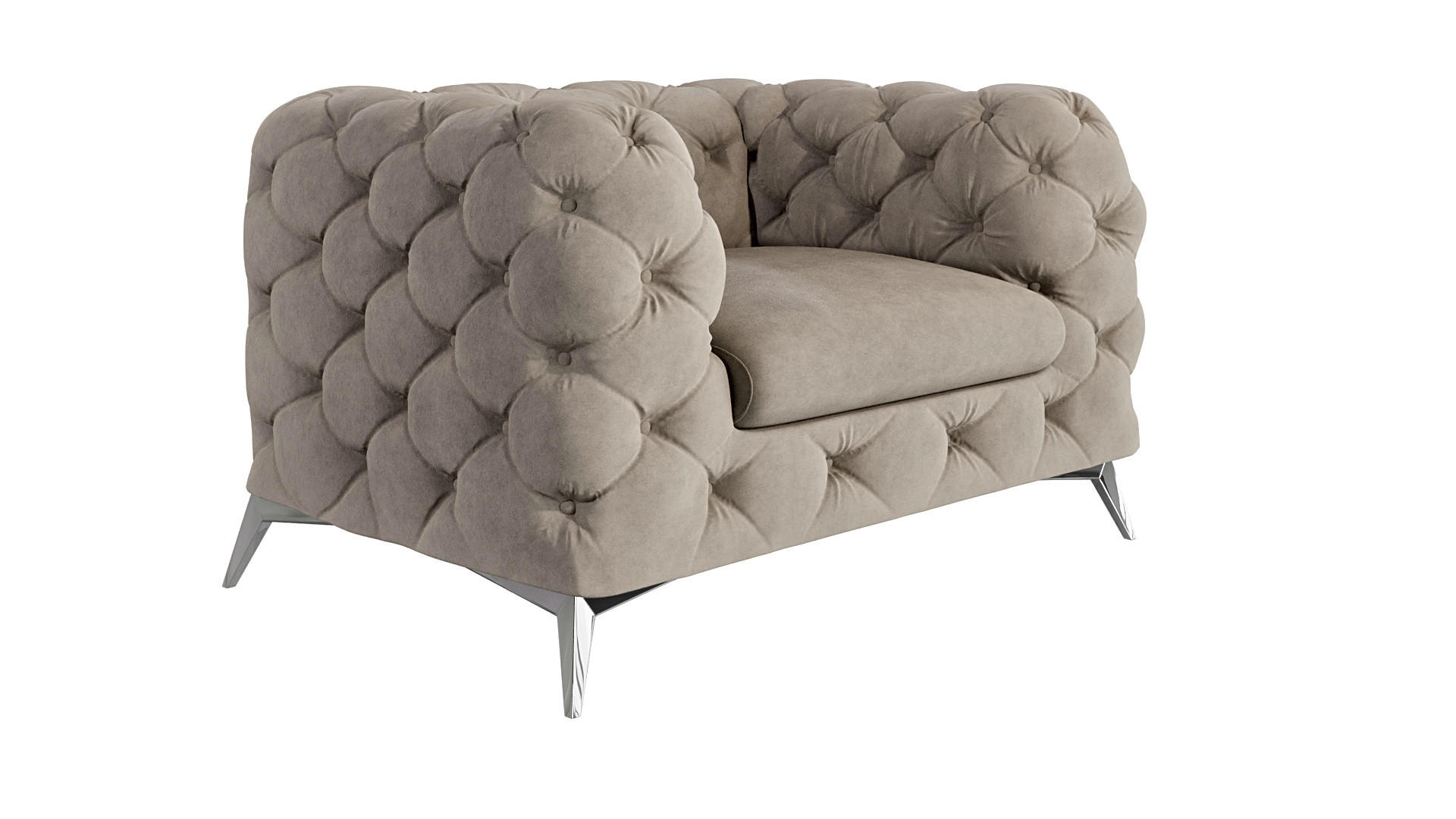 CHESTERFIELD-SESSEL Laura Dunkle Creme Samt - Silberfarben/Creme, Holz/Textil (125/75/100cm) - S-Style Möbel