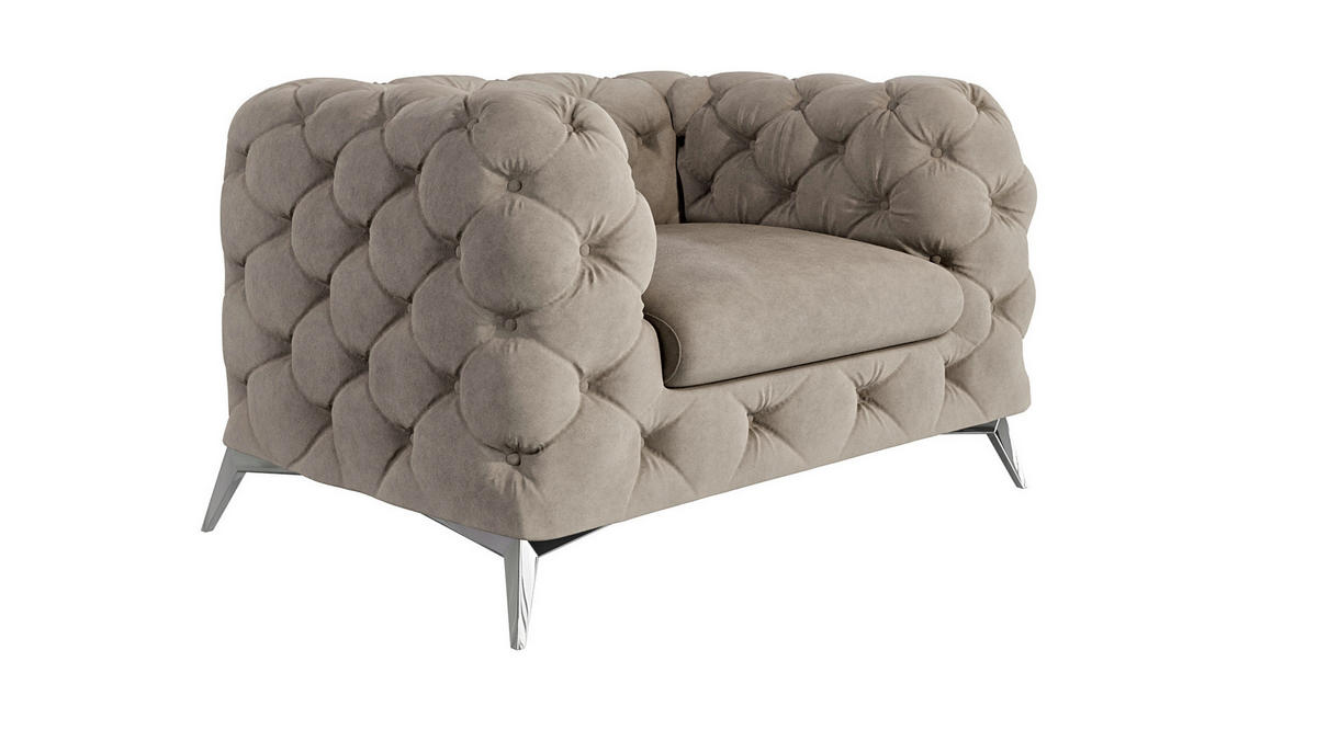 CHESTERFIELD-SESSEL Laura Dunkle Creme Samt - Silberfarben/Creme, Holz/Textil (125/75/100cm) - S-Style Möbel