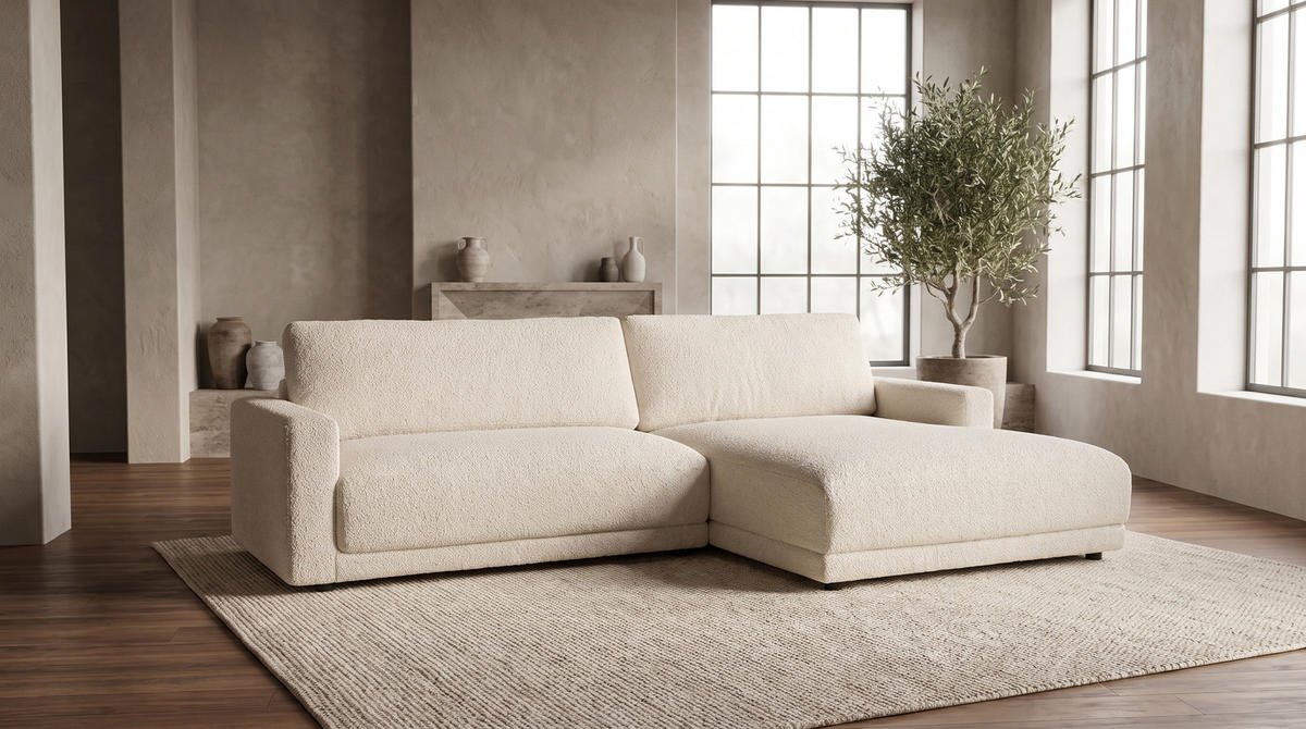 ECKSOFA MARLIN Beige Bouclé - Beige/Schwarz, Kunststoff/Textil (262/168cm) - KAWOLA