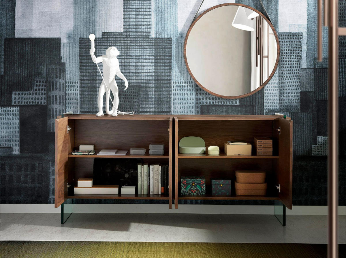 SIDEBOARD Sideboard aus Nussbaum und gehärtetem Glas 170/43/77 cm - Transparent/Walnussfarben, Glas/Holz (170/77/43cm) - ANGEL CERDA