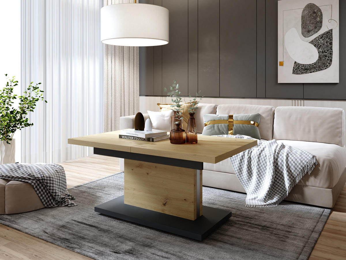 COUCHTISCH rechteckig Eiche Artisan - Anthrazit höhenverstellbar ausziehbar - Anthrazit/Eiche Artisan, Holzwerkstoff (70/120/56cm) - designimpex
