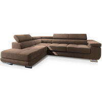 ECKSOFA SELVA L-S Beige Velours-Stoff mit Schlaffunktion - Beige, Holz (275/202cm) - MASSENO
