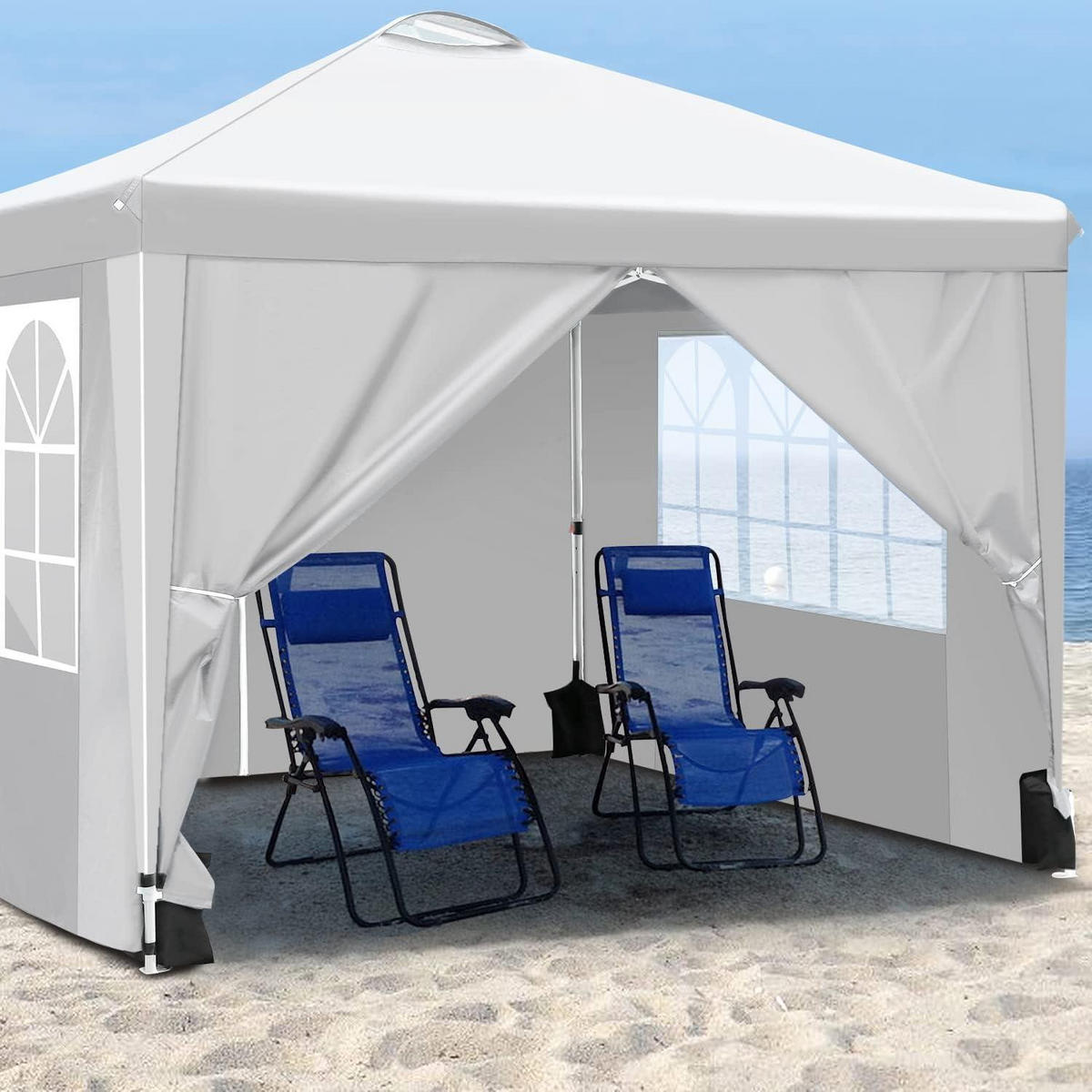 PAVILLON 3 x 3 m Weiß mit 4 Seitenteilen - Weiß, Textil (300/206/300cm)