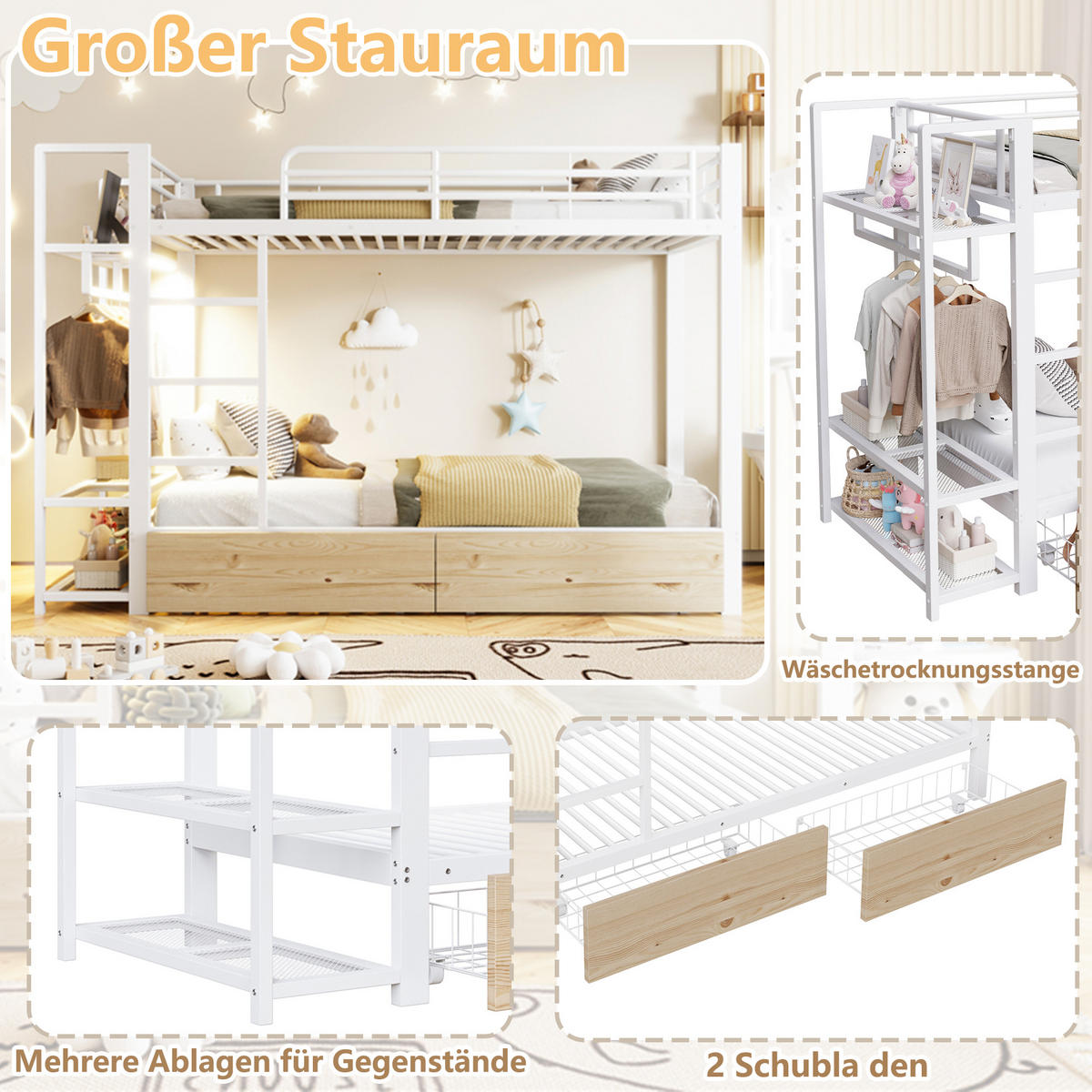 ETAGENBETT Metall Weiß - Weiß, Metall (90/200cm) - ComfortXL