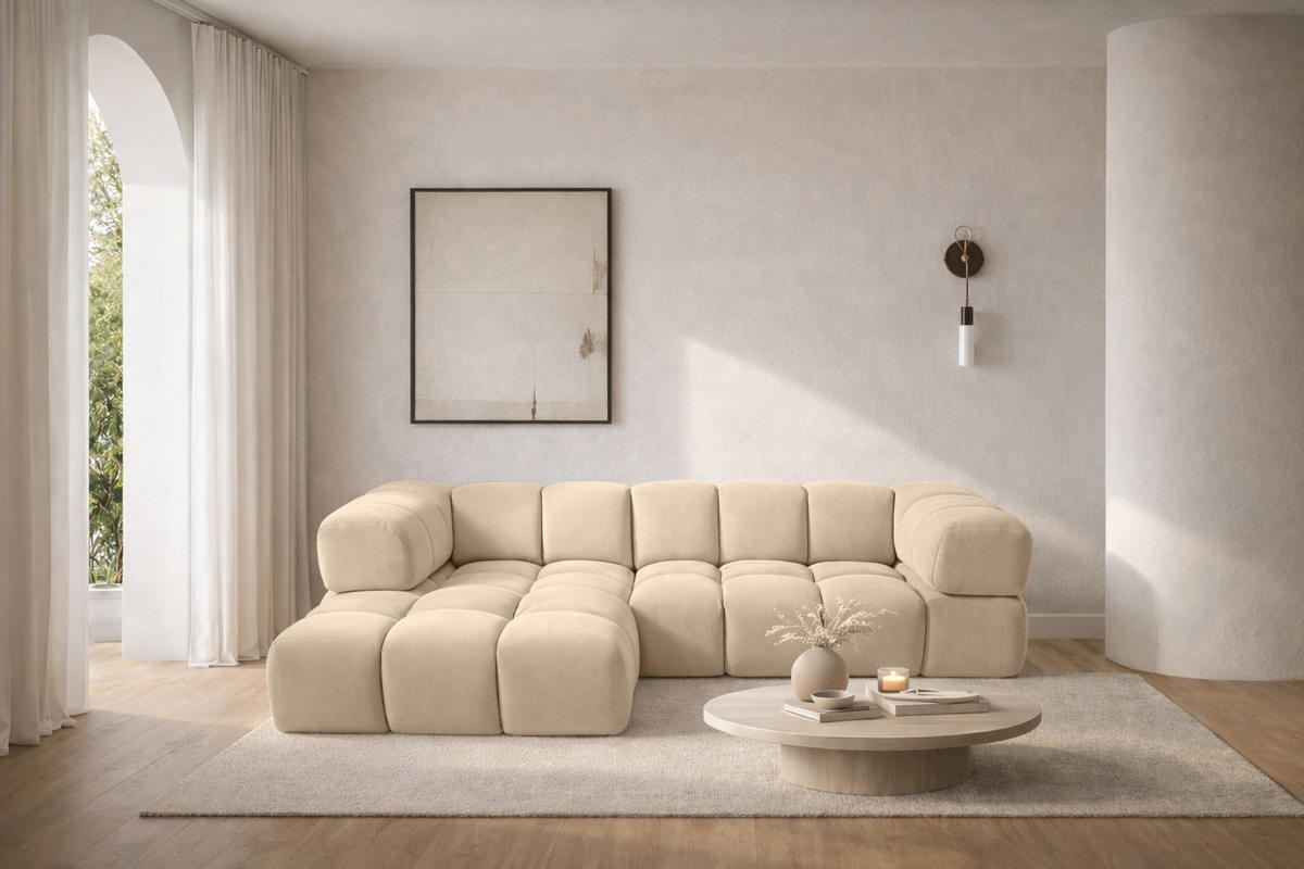 ECKSOFA L-Form Averro, stoff Bluvel, Creme, Links - Creme, Holz (280/150cm) - Kaiser Möbel