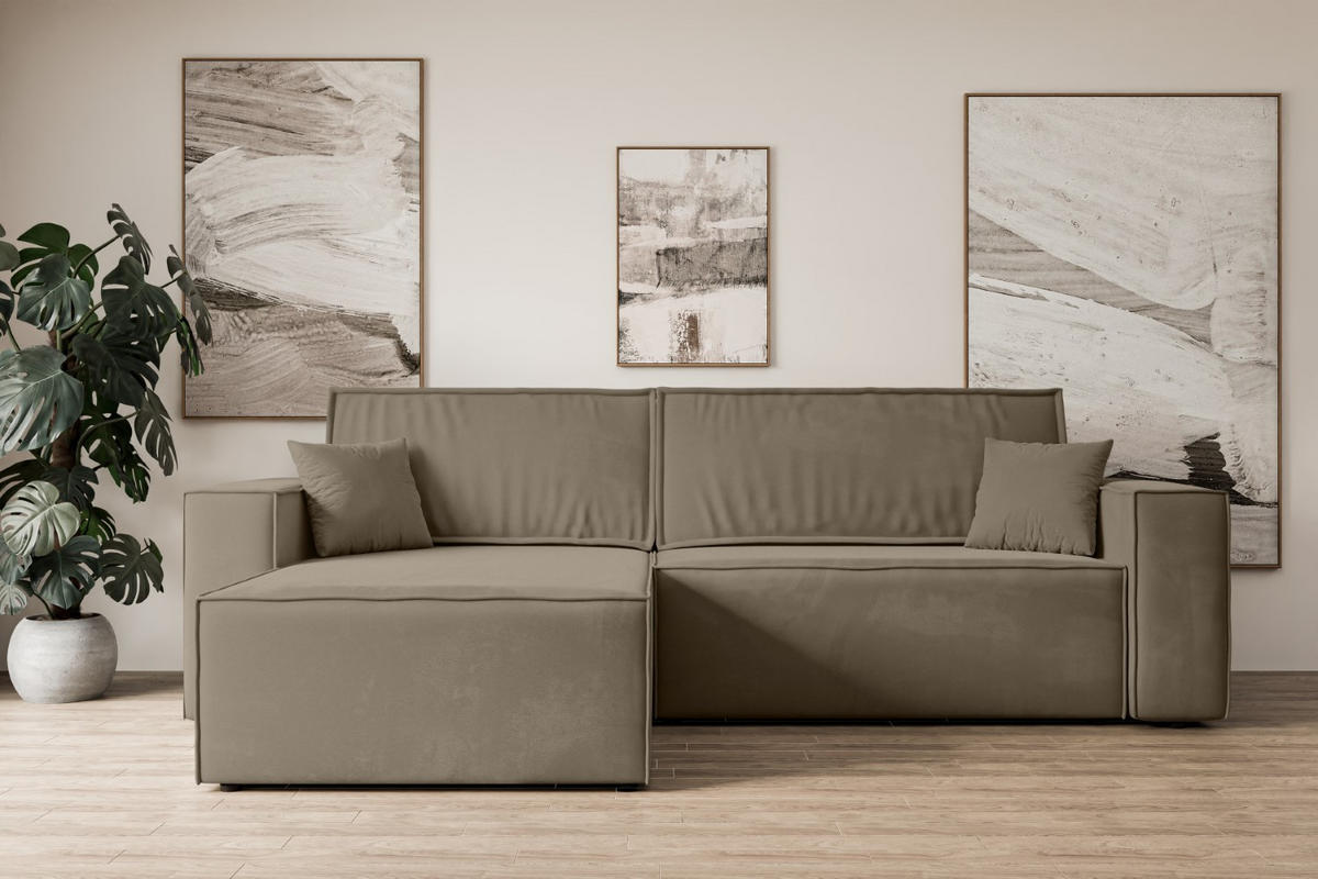 ECKSOFA mit Schlaffunktion und Bettkasten CELTIC-XL - 277x143x83 cm Braun Velours - Schwarz/Braun, Holzwerkstoff/Kunststoff (277/143cm) - ALTDECOR