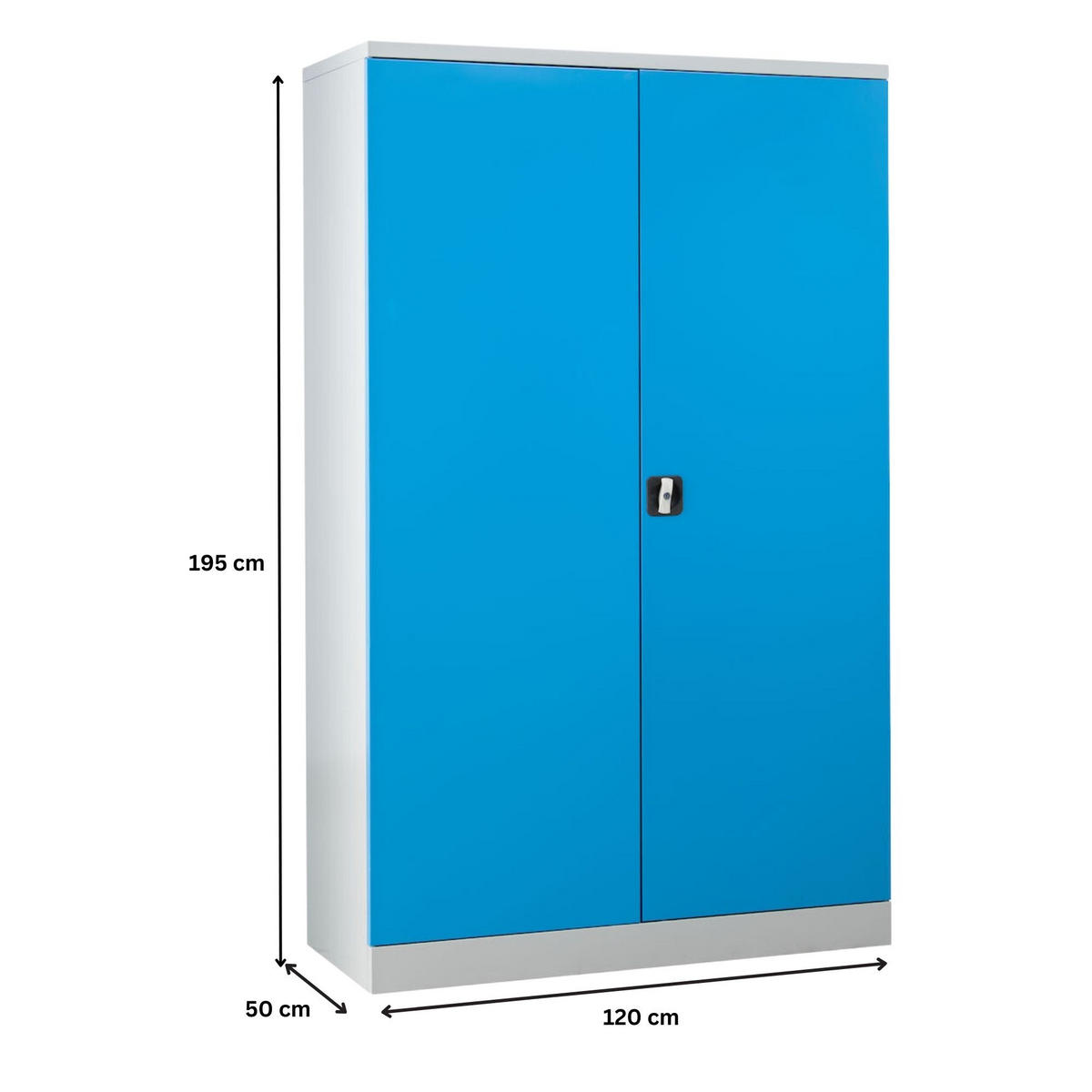 STAHLSCHRANK Bee mit 4 lackierten Fachböden 195x120x50 cm Korpusfarbe Lichtgrau Frontfarbe Lichtblau - Hellblau, Metall (120/195/50cm)