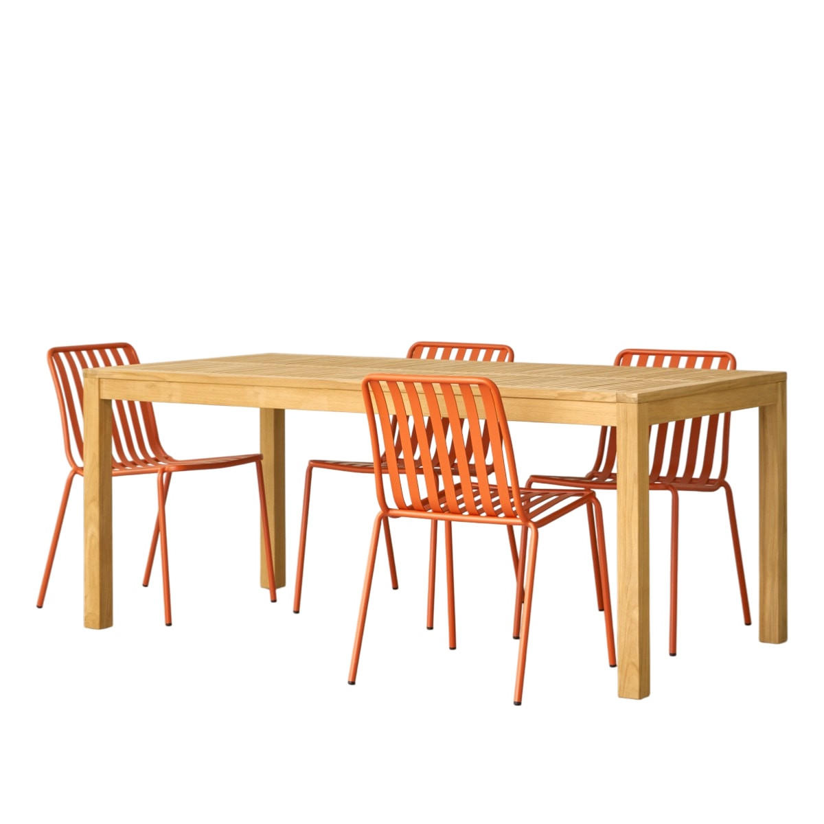 GARTENMÖBEL-SET 5-tlg Téo Orange aus Teak - Orange, Holz - Tikamoon