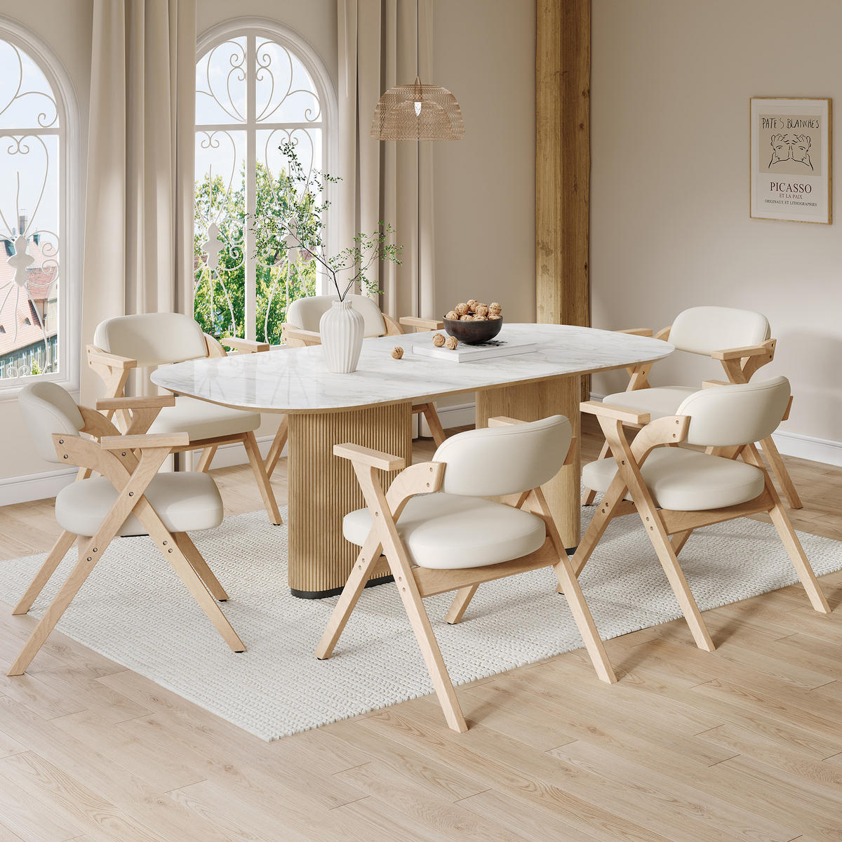 KLAPPSTUHL DE-35789 4 Stück mit Leinenbezug Beige - Beige, Holz (66.5/76/63.5cm) - ComfortXL
