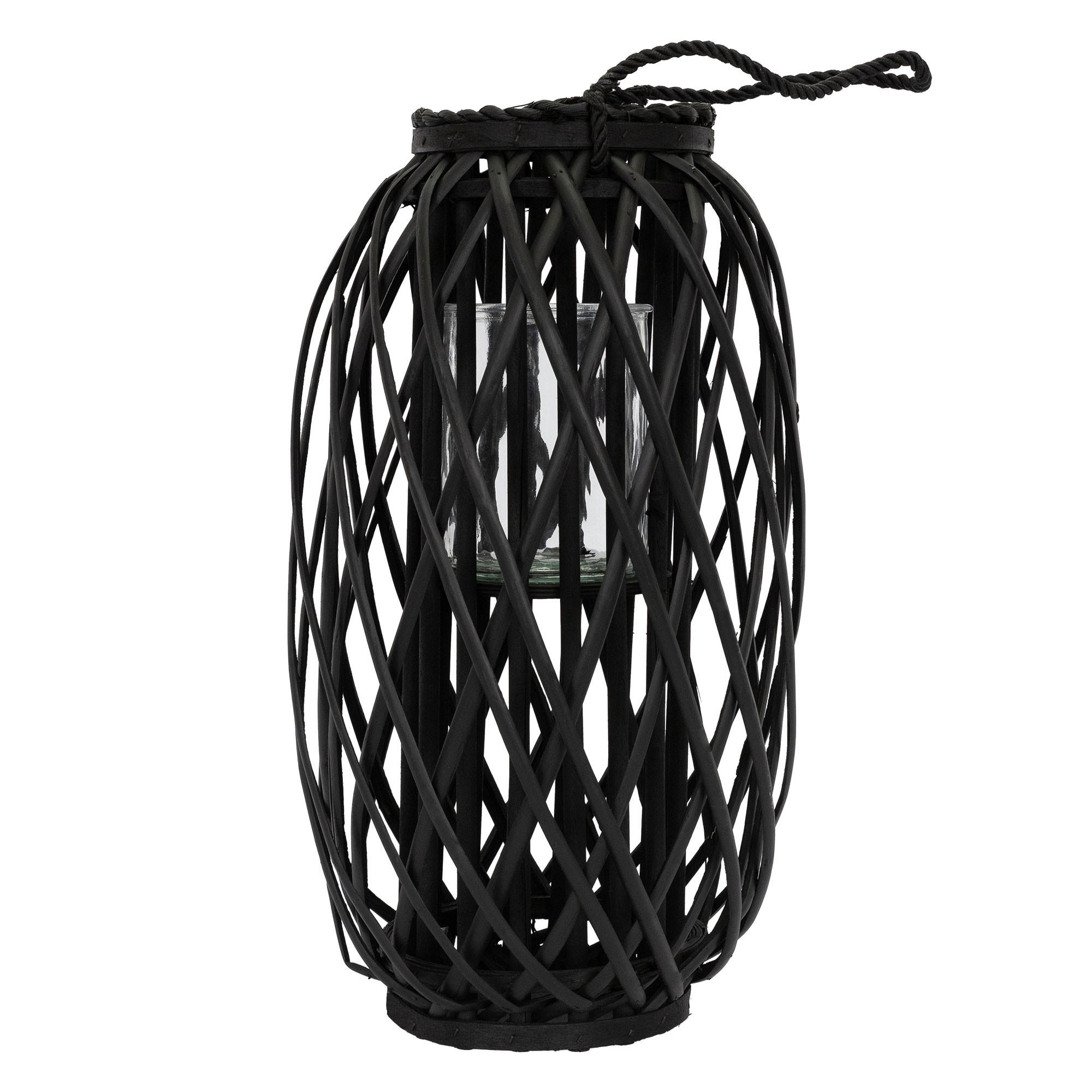 ECD-Germany LATERNA Ried 50xØ28 cm černá s uchem a skleněnou vložkou