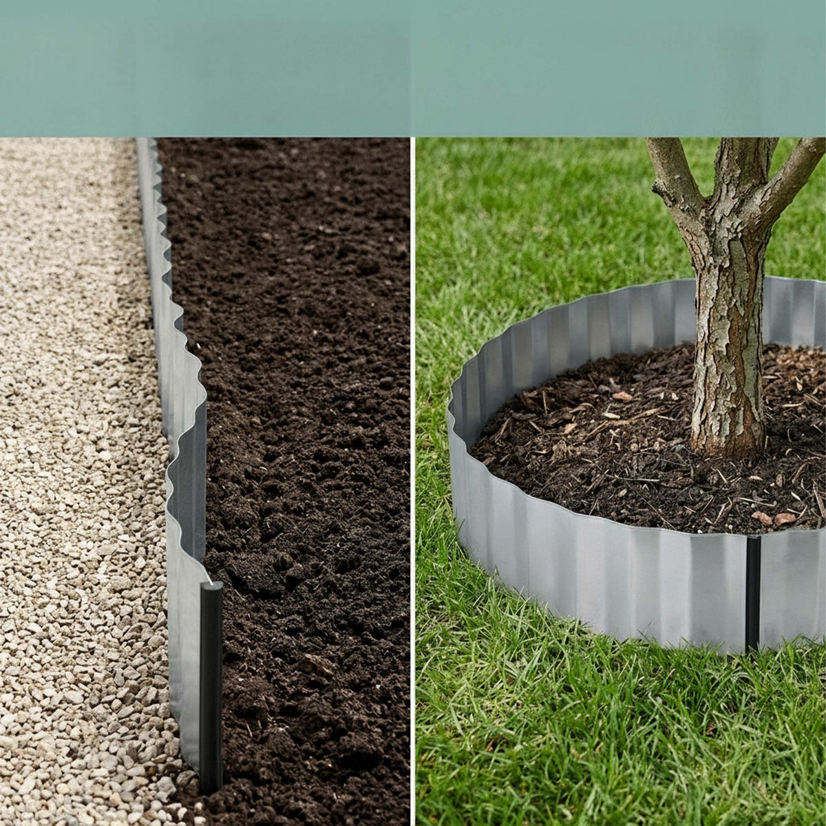 RASENKANTE Silber Grau Metall verzinkt 16x500 cm - Silberfarben, Metall (500/16/0.1cm) - Relaxdays