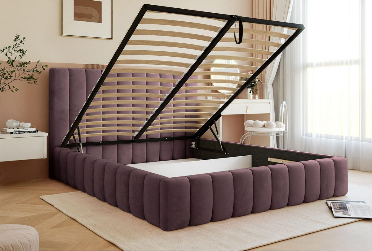 POLSTERBETT Fiarro Violett, Velours, 140x200 cm - Lila, Textil (140/200cm) - Selsey