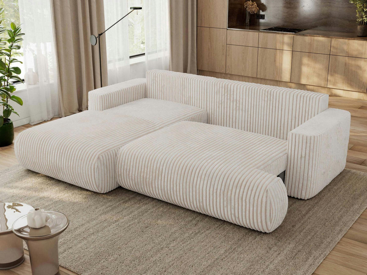 ECKSOFA OVO L Beige Cord - Links Seite - Beige/Schwarz, Kunststoff/Textil (271/195cm) - MKS
