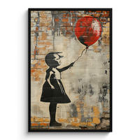 GERAHMTES BILD Graffiti - Banksy - Mädchen - Straßenkunst 80x120 cm - Sandfarben, Papier (80/120cm) - MuchoWow