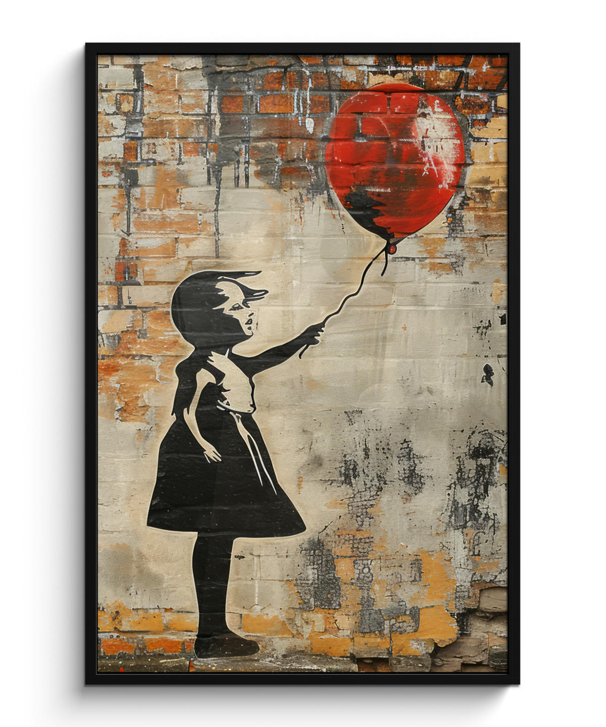 GERAHMTES BILD Graffiti - Banksy - Mädchen - Straßenkunst 80x120 cm - Sandfarben, Papier (80/120cm) - MuchoWow