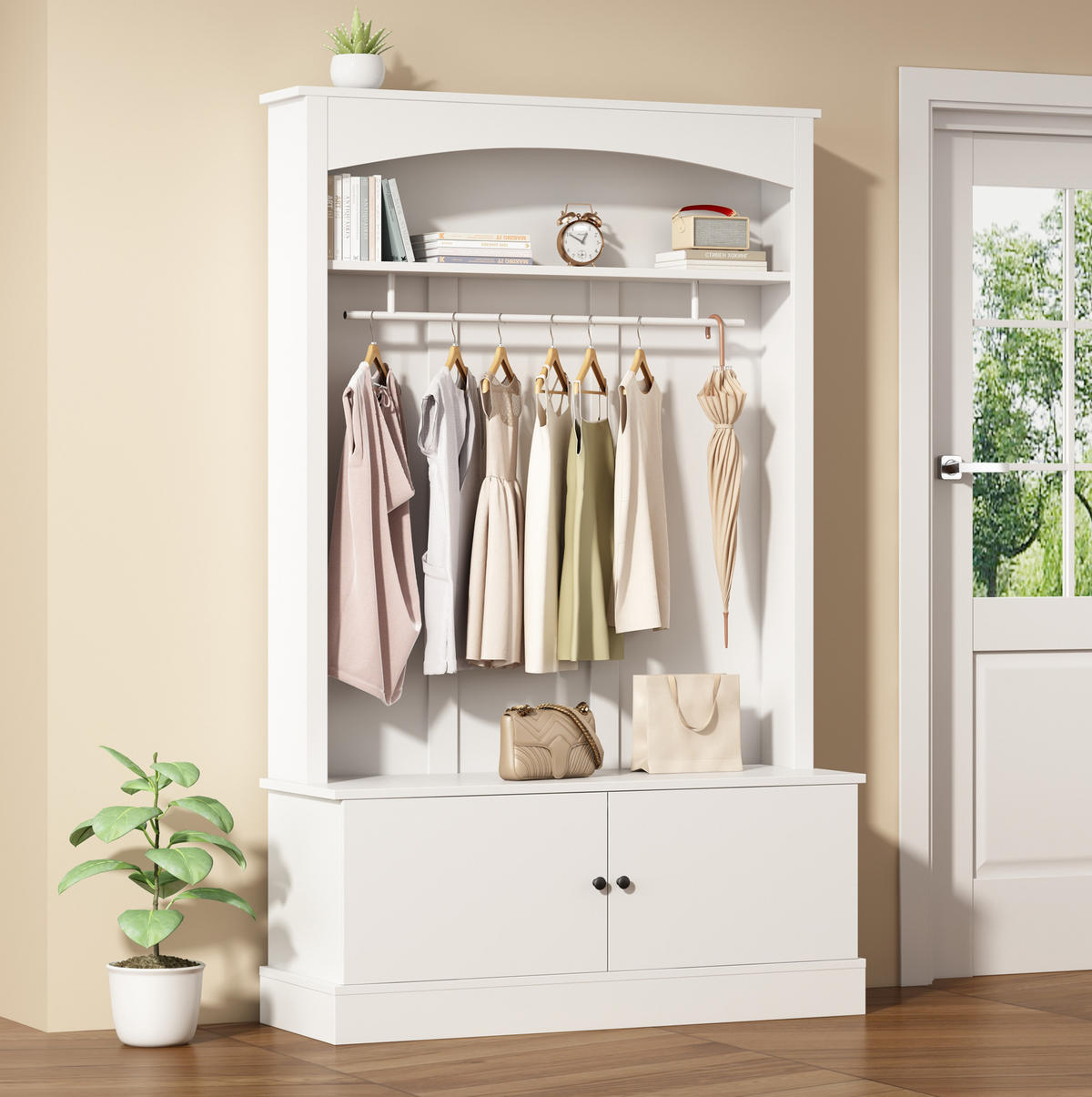 GARDEROBE 120/190/40 cm Weiß aus Spanplatte mit Schuhbank - Weiß, Holzwerkstoff (40/190/120cm) - OKMYHOME