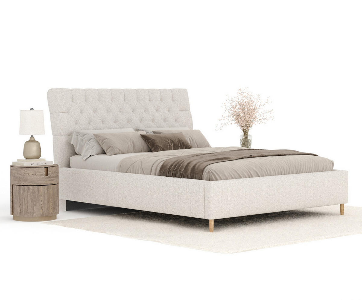 POLSTERBETT Vezzola Creme 180/200 cm im Webstoff - Creme/Naturfarben, Holz/Holzwerkstoff (180/200cm) - Maison de Reve
